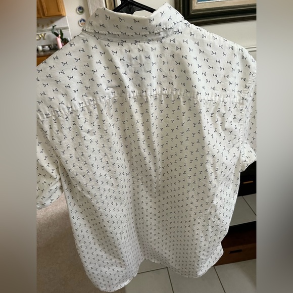 Apt. 9 Mens Large Button Up Premier Flex White Martini Glass Short Sleeve Shirt - Picture 3 of 5